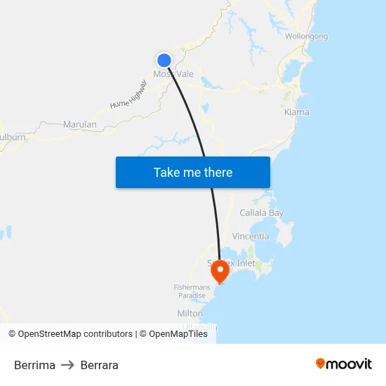 Berrima to Berrara map