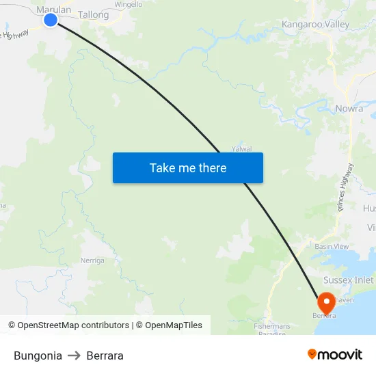 Bungonia to Berrara map