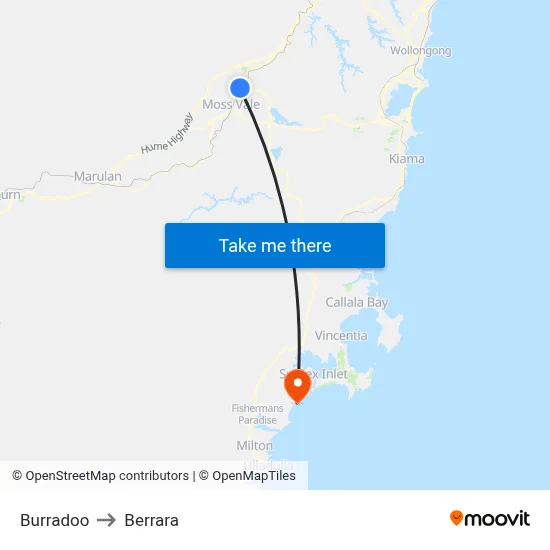 Burradoo to Berrara map