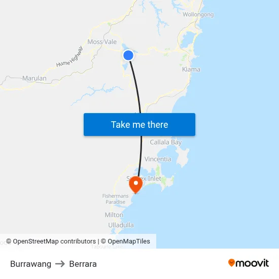 Burrawang to Berrara map