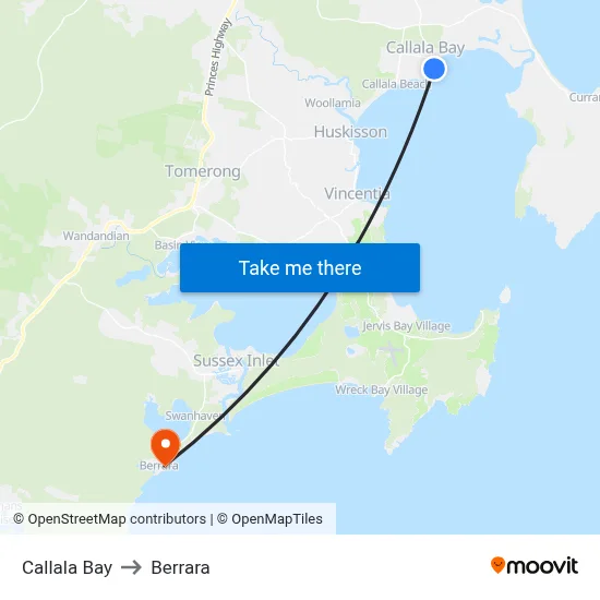 Callala Bay to Berrara map