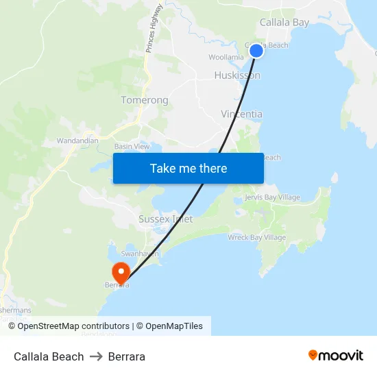 Callala Beach to Berrara map