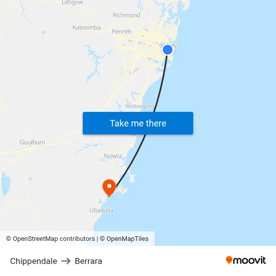 Chippendale to Berrara map