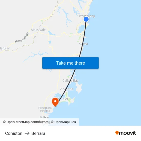 Coniston to Berrara map