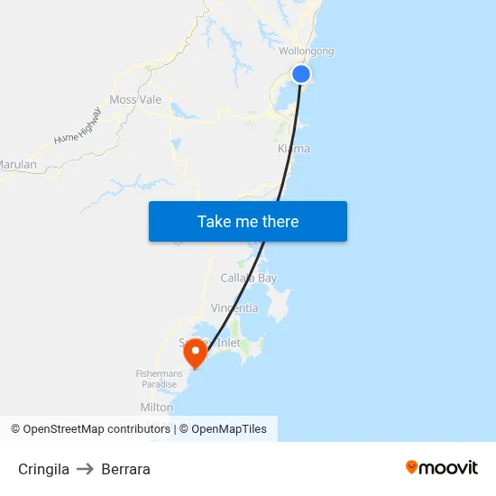 Cringila to Berrara map