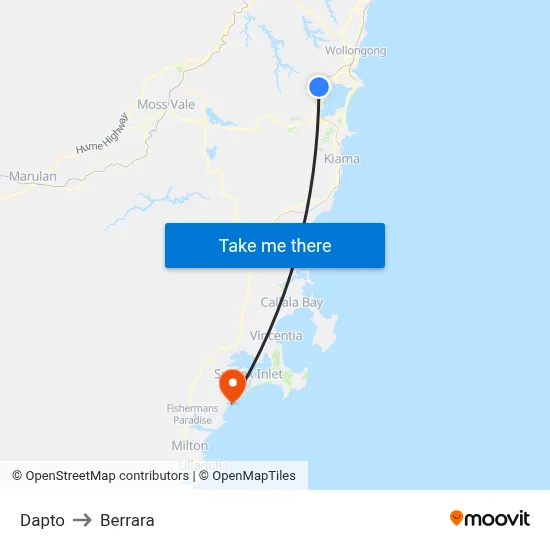 Dapto to Berrara map
