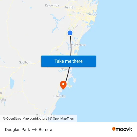 Douglas Park to Berrara map
