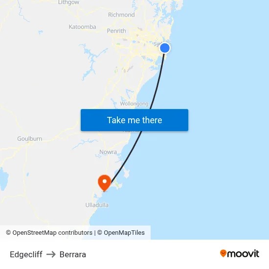 Edgecliff to Berrara map