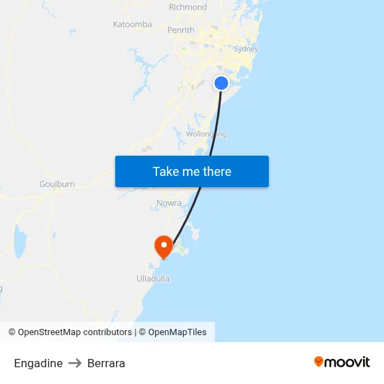 Engadine to Berrara map