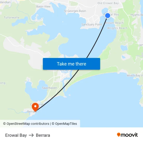 Erowal Bay to Berrara map