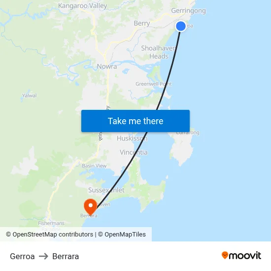 Gerroa to Berrara map