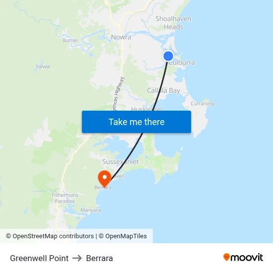 Greenwell Point to Berrara map