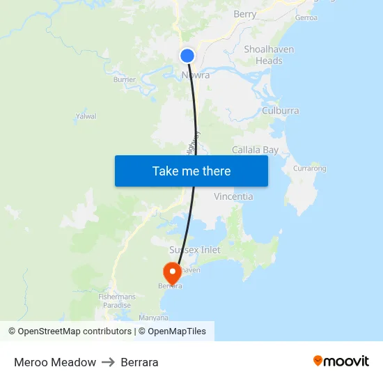 Meroo Meadow to Berrara map