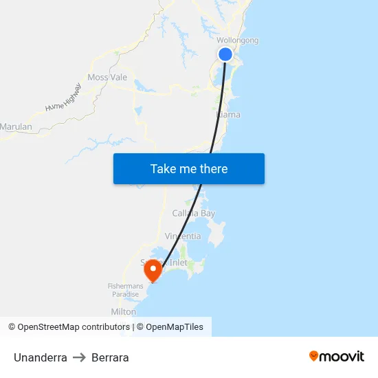Unanderra to Berrara map