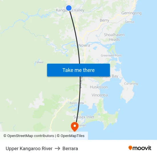 Upper Kangaroo River to Berrara map