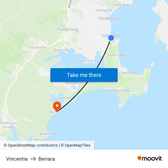 Vincentia to Berrara map