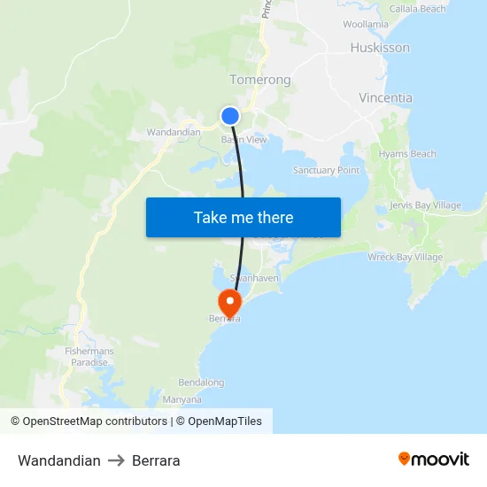 Wandandian to Berrara map