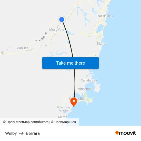 Welby to Berrara map