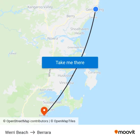 Werri Beach to Berrara map