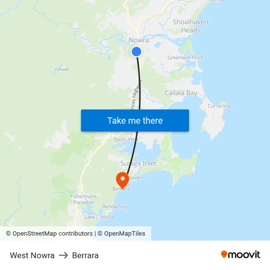 West Nowra to Berrara map
