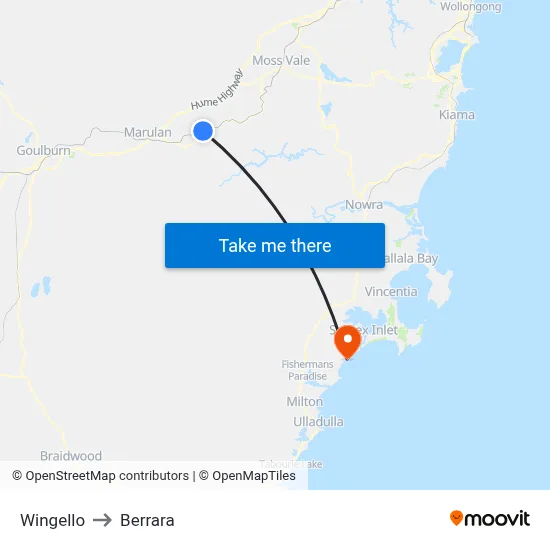 Wingello to Berrara map