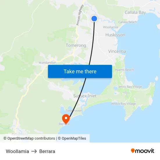 Woollamia to Berrara map