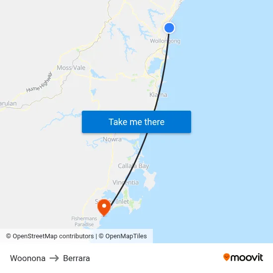 Woonona to Berrara map
