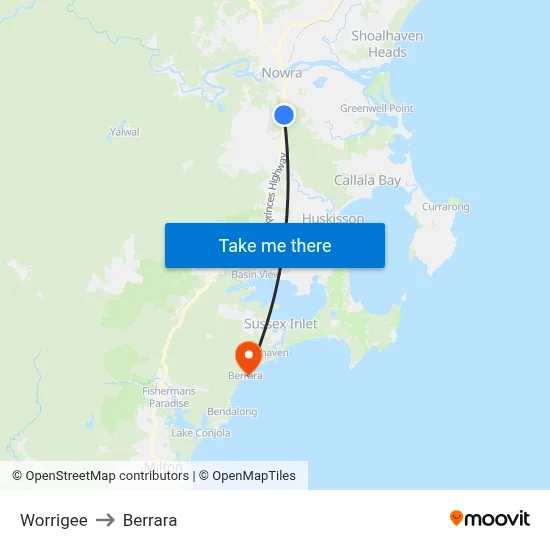 Worrigee to Berrara map