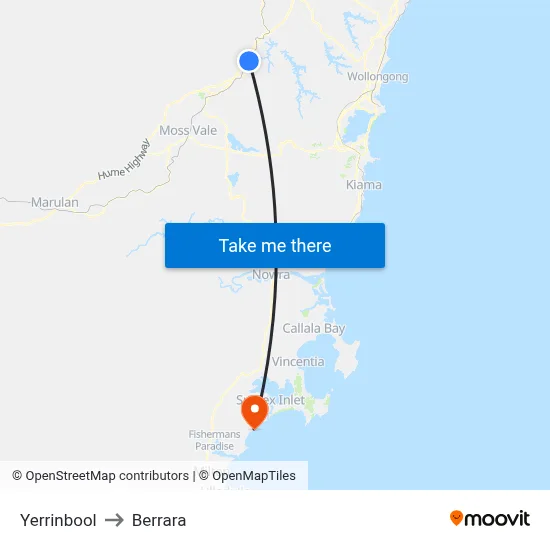 Yerrinbool to Berrara map