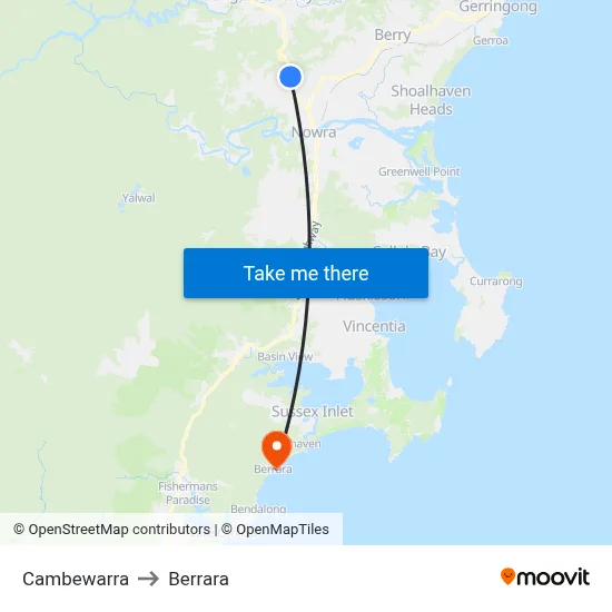 Cambewarra to Berrara map