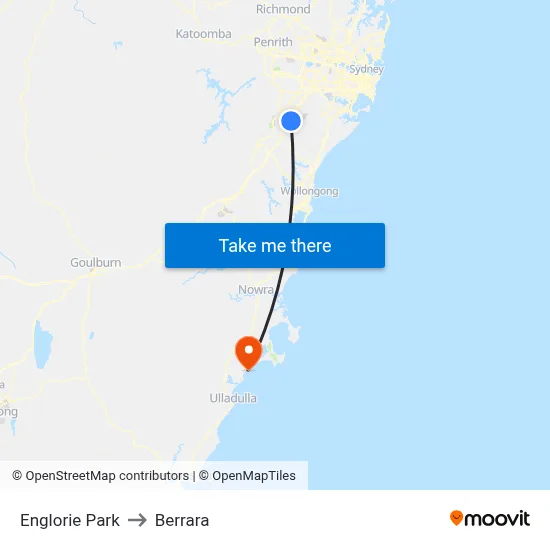 Englorie Park to Berrara map