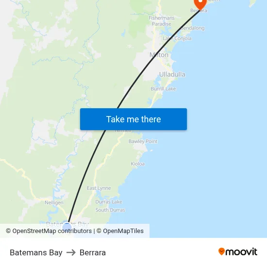 Batemans Bay to Berrara map