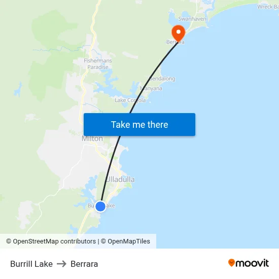 Burrill Lake to Berrara map