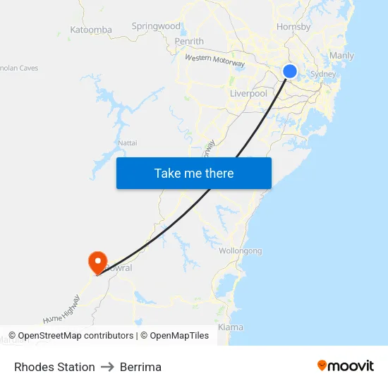 Rhodes Station to Berrima map