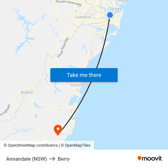 Annandale (NSW) to Berry map