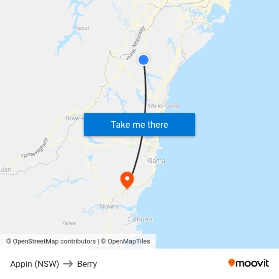 Appin (NSW) to Berry map
