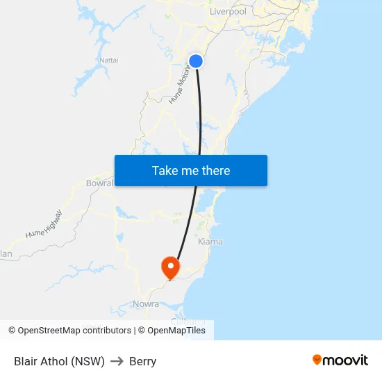 Blair Athol (NSW) to Berry map