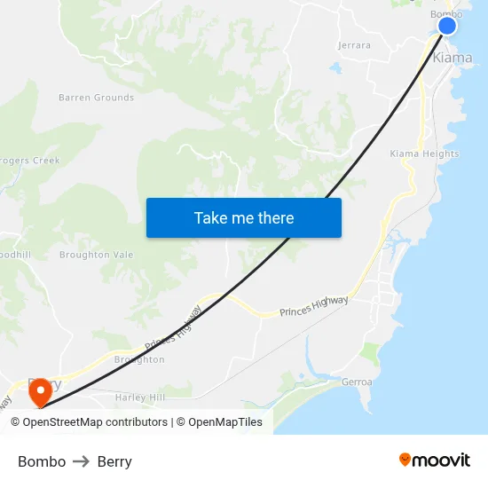 Bombo to Berry map