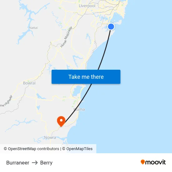 Burraneer to Berry map