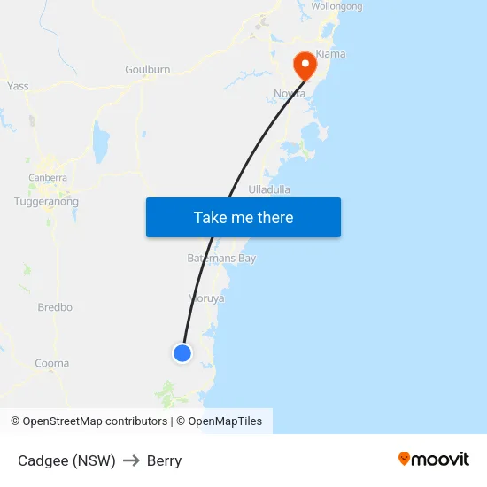 Cadgee (NSW) to Berry map