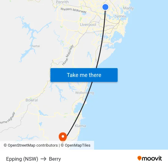 Epping (NSW) to Berry map