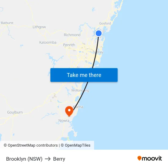Brooklyn (NSW) to Berry map