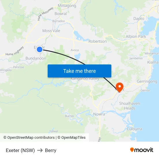 Exeter (NSW) to Berry map