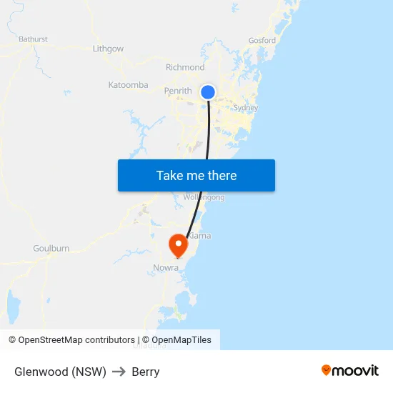 Glenwood (NSW) to Berry map