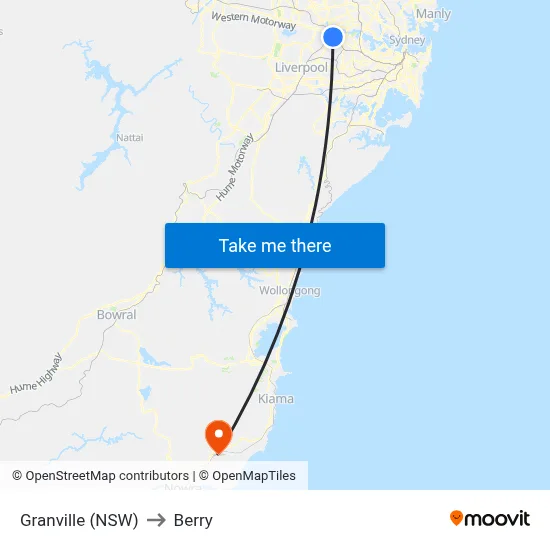 Granville (NSW) to Berry map