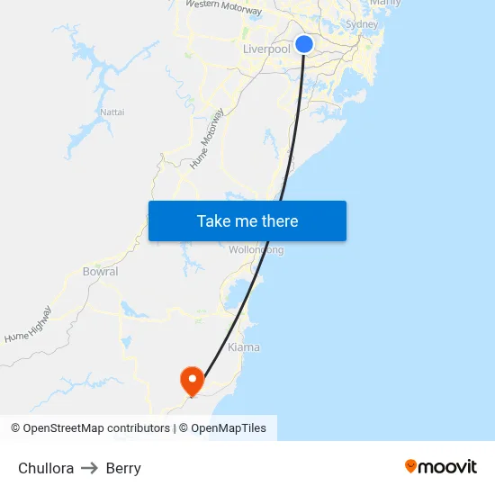 Chullora to Berry map