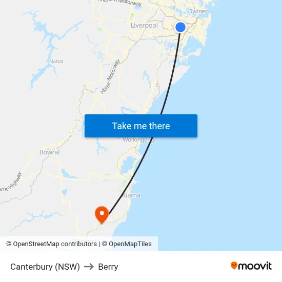 Canterbury (NSW) to Berry map