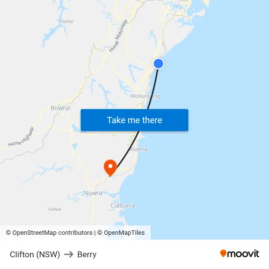 Clifton (NSW) to Berry map
