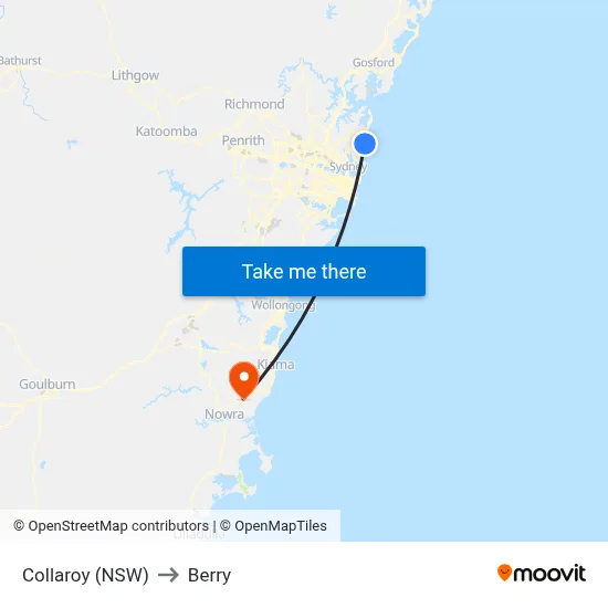 Collaroy (NSW) to Berry map