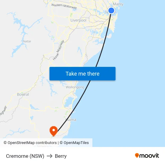 Cremorne (NSW) to Berry map